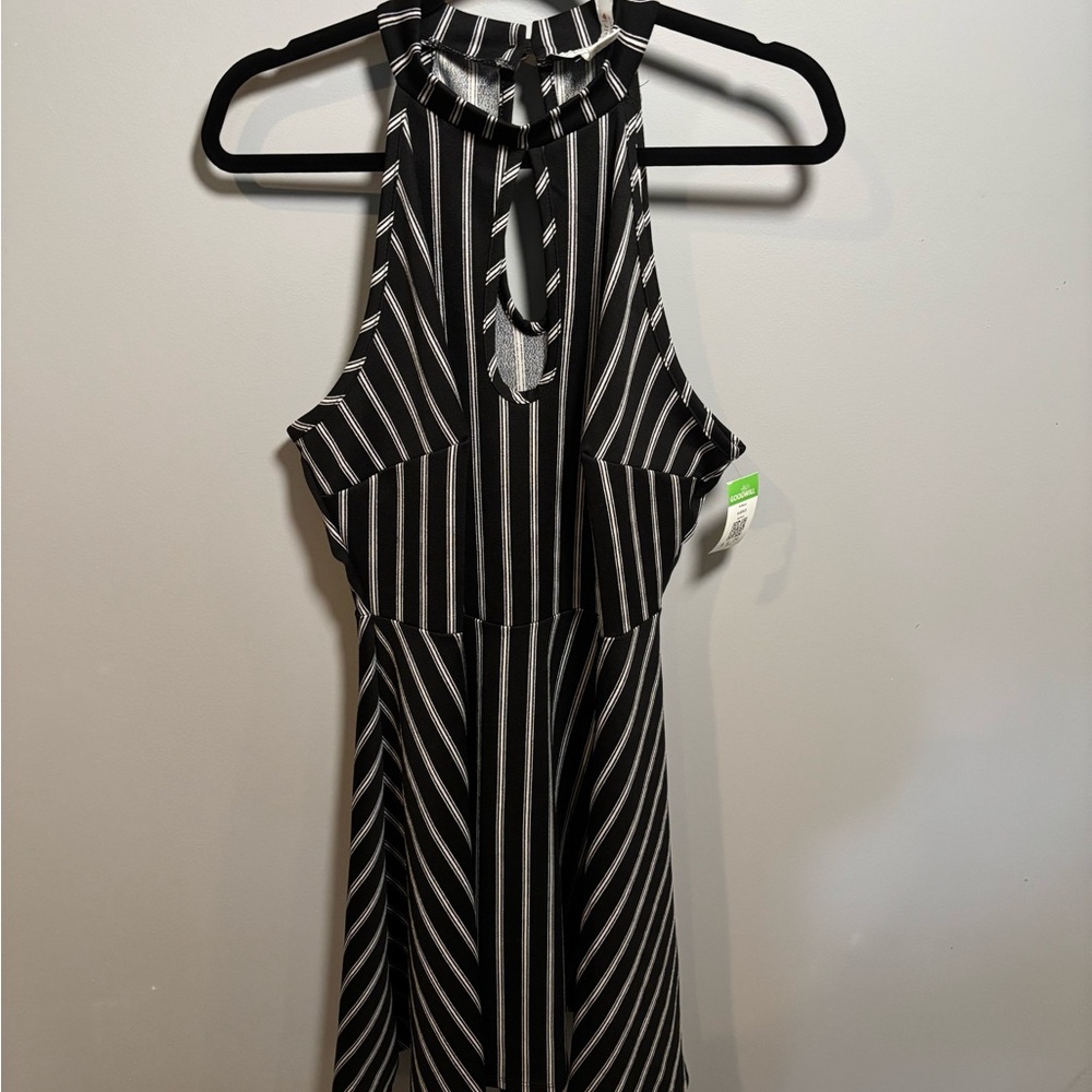 Black and White Striped Halter Dress 1